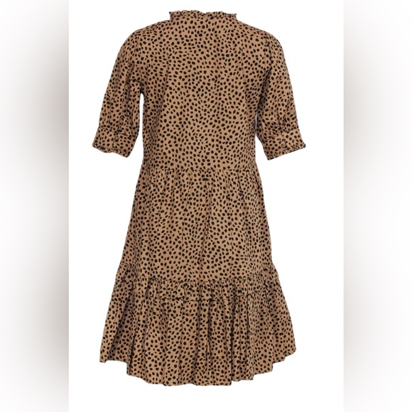 J.Crew XL Tan & Black Polka Dot Ruffle Tiered Shift Dress - Picture 3 of 6